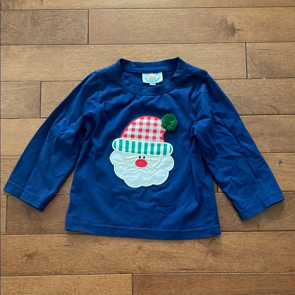 24m Busy Bees Smocks Blue Santa Long Sleeve Shirt